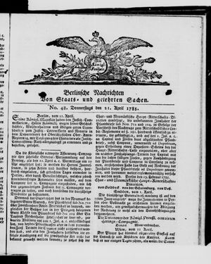 Berlinische Nachrichten von Staats- und gelehrten Sachen vom 21.04.1785