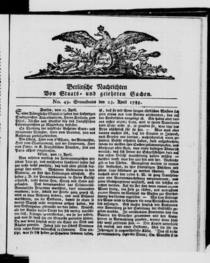 Berlinische Nachrichten von Staats- und gelehrten Sachen vom 23.04.1785