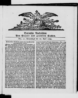 Berlinische Nachrichten von Staats- und gelehrten Sachen vom 28.04.1785