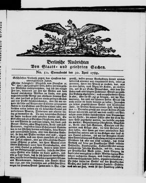 Berlinische Nachrichten von Staats- und gelehrten Sachen vom 30.04.1785