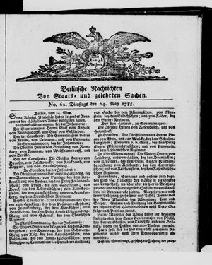 Berlinische Nachrichten von Staats- und gelehrten Sachen vom 24.05.1785