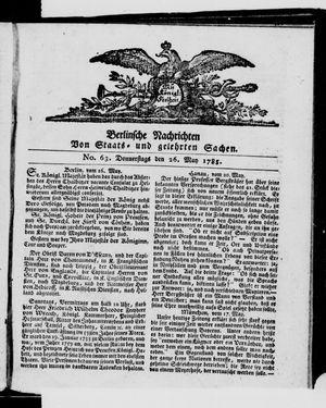 Berlinische Nachrichten von Staats- und gelehrten Sachen vom 26.05.1785