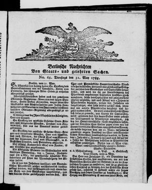 Berlinische Nachrichten von Staats- und gelehrten Sachen vom 31.05.1785