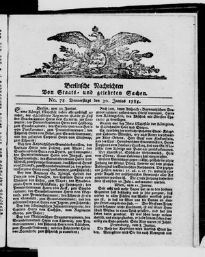 Berlinische Nachrichten von Staats- und gelehrten Sachen vom 30.06.1785