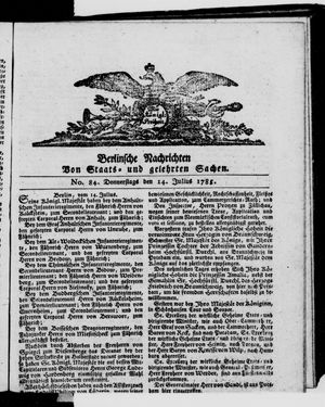 Berlinische Nachrichten von Staats- und gelehrten Sachen vom 14.07.1785