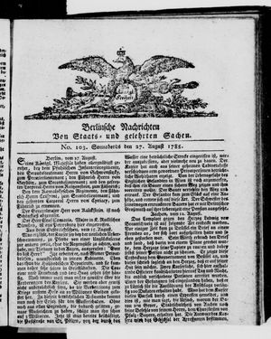 Berlinische Nachrichten von Staats- und gelehrten Sachen vom 27.08.1785