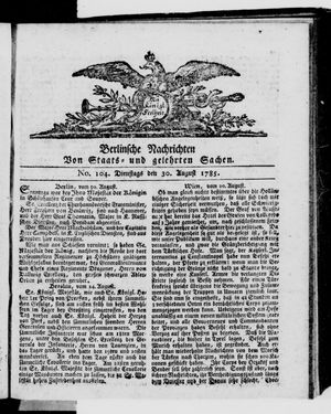 Berlinische Nachrichten von Staats- und gelehrten Sachen vom 30.08.1785