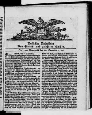 Berlinische Nachrichten von Staats- und gelehrten Sachen vom 10.09.1785