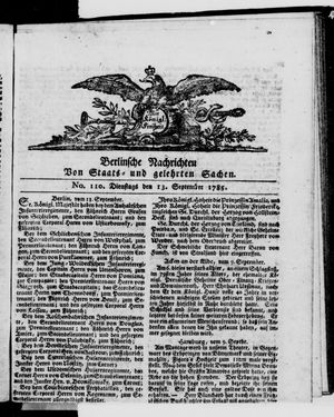 Berlinische Nachrichten von Staats- und gelehrten Sachen vom 13.09.1785