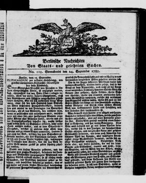Berlinische Nachrichten von Staats- und gelehrten Sachen on Sep 24, 1785