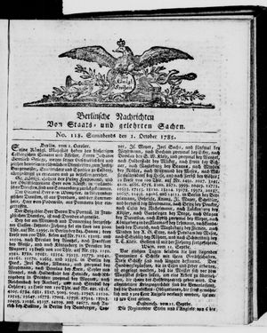Berlinische Nachrichten von Staats- und gelehrten Sachen vom 01.10.1785