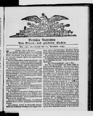 Berlinische Nachrichten von Staats- und gelehrten Sachen vom 12.11.1785