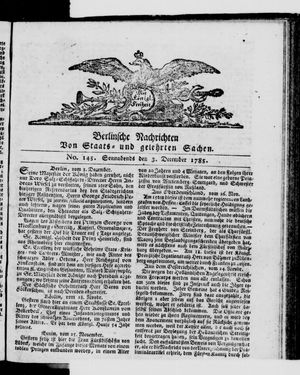 Berlinische Nachrichten von Staats- und gelehrten Sachen vom 03.12.1785