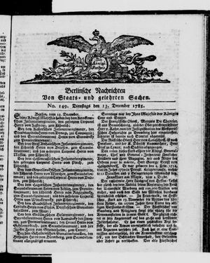 Berlinische Nachrichten von Staats- und gelehrten Sachen vom 13.12.1785