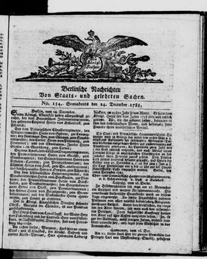 Berlinische Nachrichten von Staats- und gelehrten Sachen vom 24.12.1785