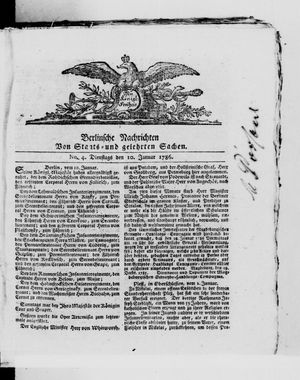 Berlinische Nachrichten von Staats- und gelehrten Sachen vom 10.01.1786