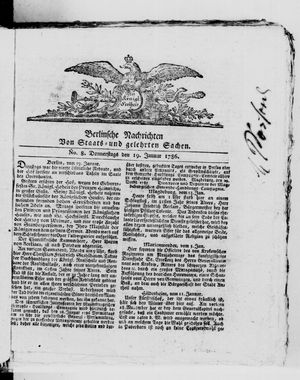 Berlinische Nachrichten von Staats- und gelehrten Sachen vom 19.01.1786