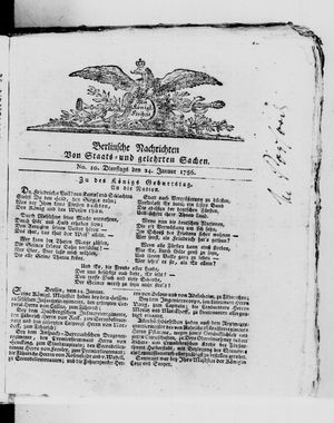 Berlinische Nachrichten von Staats- und gelehrten Sachen vom 24.01.1786