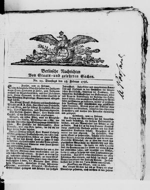 Berlinische Nachrichten von Staats- und gelehrten Sachen vom 28.02.1786