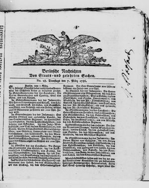 Berlinische Nachrichten von Staats- und gelehrten Sachen on Mar 7, 1786