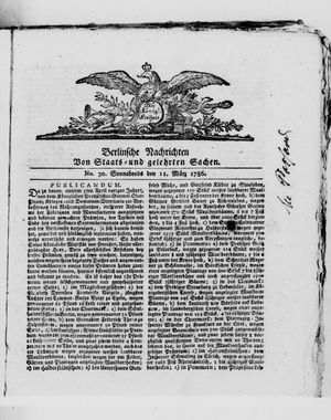 Berlinische Nachrichten von Staats- und gelehrten Sachen vom 11.03.1786