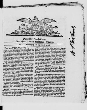 Berlinische Nachrichten von Staats- und gelehrten Sachen vom 13.04.1786