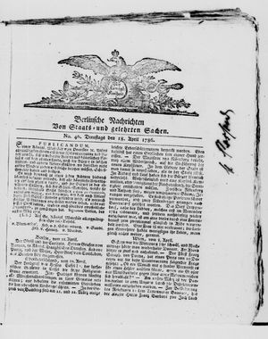 Berlinische Nachrichten von Staats- und gelehrten Sachen vom 18.04.1786