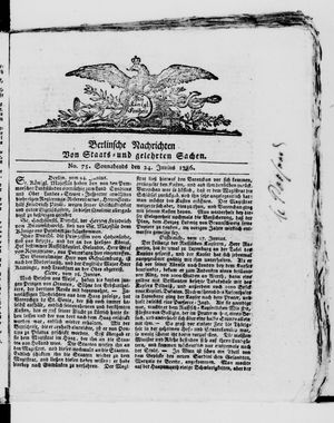 Berlinische Nachrichten von Staats- und gelehrten Sachen vom 24.06.1786