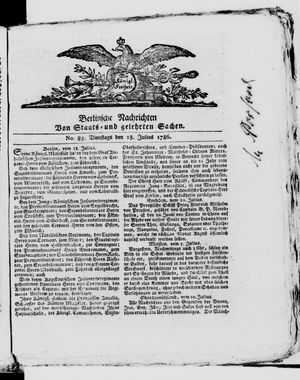 Berlinische Nachrichten von Staats- und gelehrten Sachen vom 18.07.1786