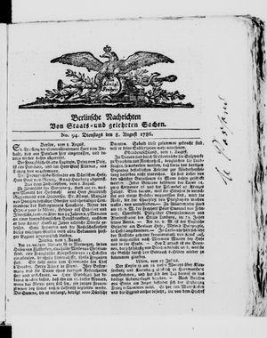 Berlinische Nachrichten von Staats- und gelehrten Sachen vom 08.08.1786