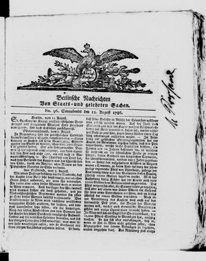 Berlinische Nachrichten von Staats- und gelehrten Sachen vom 12.08.1786