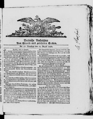 Berlinische Nachrichten von Staats- und gelehrten Sachen vom 15.08.1786