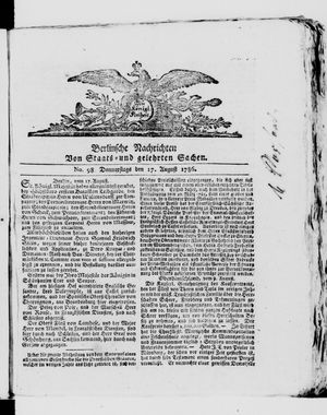 Berlinische Nachrichten von Staats- und gelehrten Sachen vom 17.08.1786