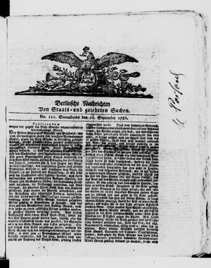 Berlinische Nachrichten von Staats- und gelehrten Sachen vom 16.09.1786