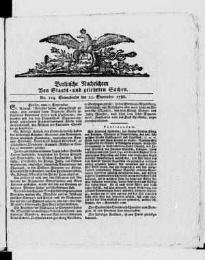Berlinische Nachrichten von Staats- und gelehrten Sachen vom 23.09.1786