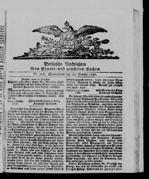 Berlinische Nachrichten von Staats- und gelehrten Sachen vom 21.10.1786