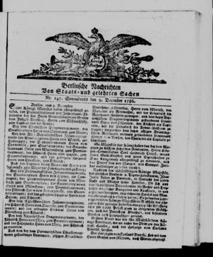 Berlinische Nachrichten von Staats- und gelehrten Sachen vom 09.12.1786