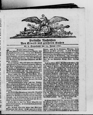 Berlinische Nachrichten von Staats- und gelehrten Sachen vom 13.01.1787