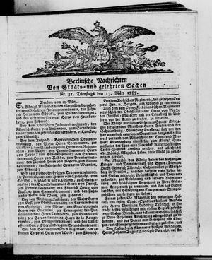 Berlinische Nachrichten von Staats- und gelehrten Sachen vom 13.03.1787
