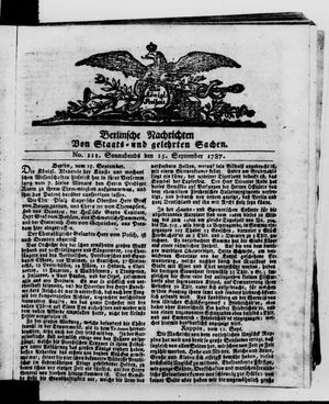 Berlinische Nachrichten von Staats- und gelehrten Sachen vom 15.09.1787