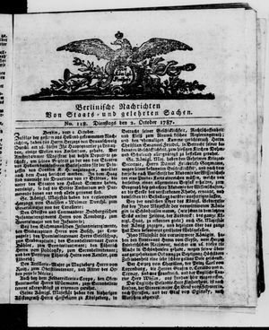 Berlinische Nachrichten von Staats- und gelehrten Sachen vom 02.10.1787