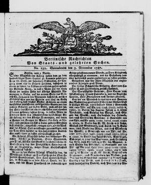 Berlinische Nachrichten von Staats- und gelehrten Sachen vom 03.11.1787
