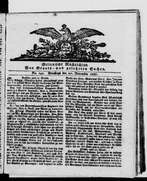 Berlinische Nachrichten von Staats- und gelehrten Sachen vom 27.11.1787