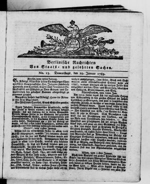 Berlinische Nachrichten von Staats- und gelehrten Sachen vom 29.01.1789