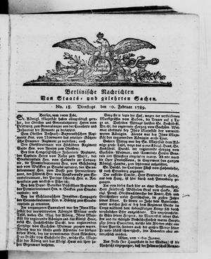Berlinische Nachrichten von Staats- und gelehrten Sachen on Feb 10, 1789