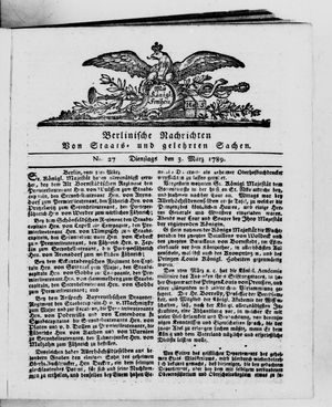 Berlinische Nachrichten von Staats- und gelehrten Sachen vom 03.03.1789