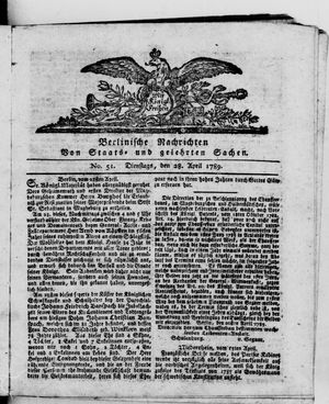 Berlinische Nachrichten von Staats- und gelehrten Sachen vom 28.04.1789