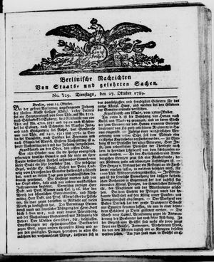 Berlinische Nachrichten von Staats- und gelehrten Sachen vom 27.10.1789