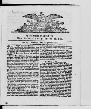 Berlinische Nachrichten von Staats- und gelehrten Sachen vom 23.02.1790