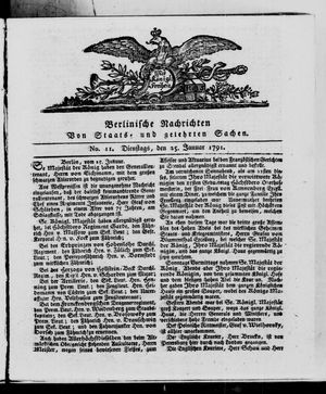 Berlinische Nachrichten von Staats- und gelehrten Sachen vom 25.01.1791